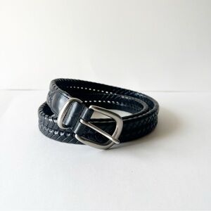 Coach Vintage Black Leather Braided Roller Silver Buckle Belt